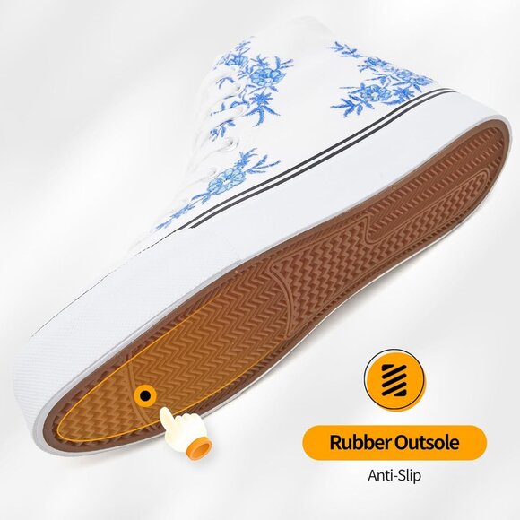 Women's White Blue High Top Sneakers Embroidery Casual Breathable Mesh Lace Up - Picture 4 of 6